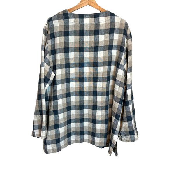 Orvis Linen Check Gingham Button Down Top Shirt Shacket Women's 18 XXL 2X 2XL - Picture 3 of 10